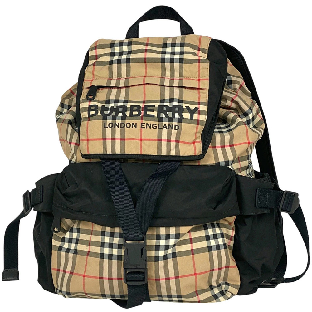 Burberry logo Backpack Rucksack Daypack check daypack beige black